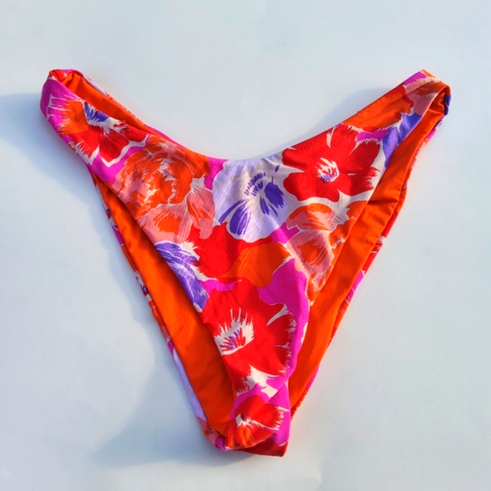 L*Space Cabana Bitsy 2 Sided Swimsuit Bottom Size L Super Bloom Orange New